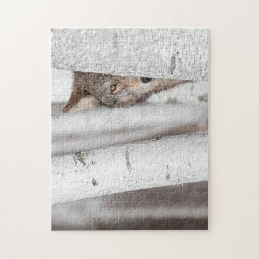 Grauer Wolf (Canis Lupus) hinter Baum Puzzle (Vertikal)