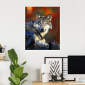 Grauer Wolf, Digitale Fotografie gefährdeter Arten Poster (Heimbüro)