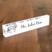 Grauer Wolf Elegante Tinte Zeichnend Namensplakette (Seite)