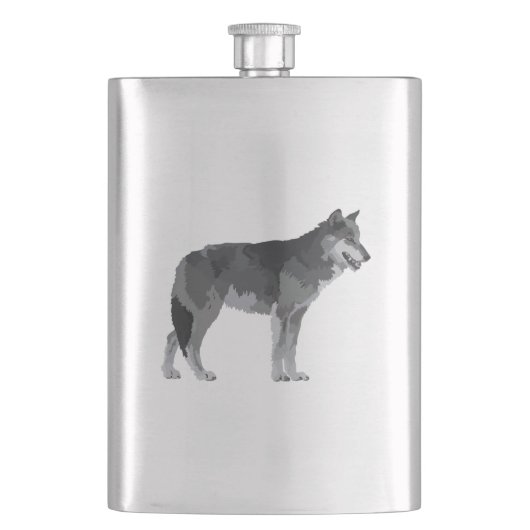 Grauer Wolf-Flasche Flachmann (Vorderseite)