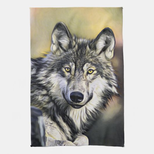 Grauer Wolf Geschirrtuch (Vertikal)