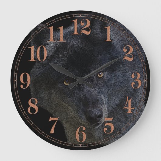 Grauer Wolf-Gesicht Wildlife-Supporter Art Clock Große Wanduhr (Vorderseite)