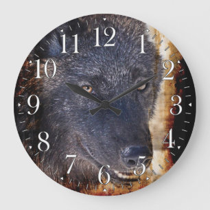 Grauer Wolf-Gesicht Wildlife-Supporter Art Clock Große Wanduhr