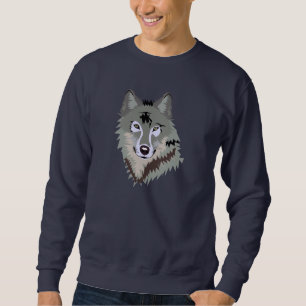 Grauer Wolf-Gesichts-Zeichnen Sweatshirt