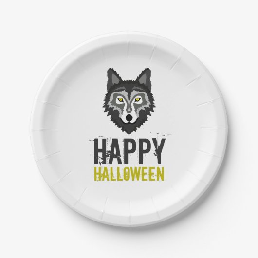 Grauer Wolf, glückliches Halloween Pappteller (Vorderseite)