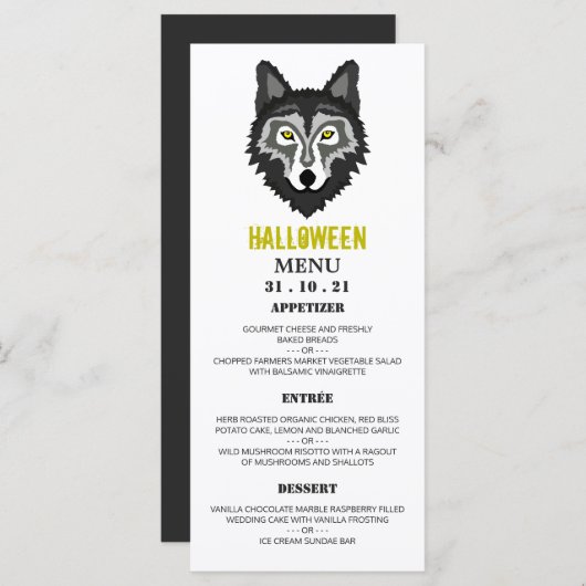 Grauer Wolf, Halloween-Party Menükarte (Vorne/Hinten)
