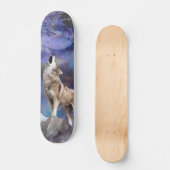 Grauer Wolf heult Skate Deck zum Mond Skateboard (Vorderseite)