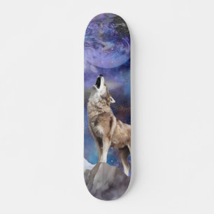 Grauer Wolf heult Skate Deck zum Mond Skateboard