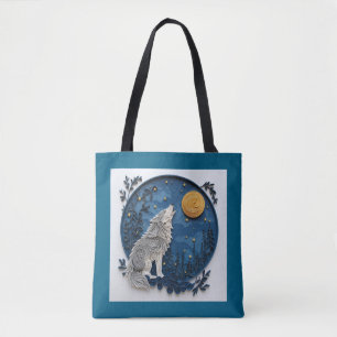 Grauer Wolf heult zum Mond Quilling-Effekt Tasche