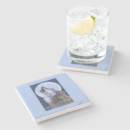 Grauer Wolf HowlingColorado Steinuntersetzer (Seitenansicht)