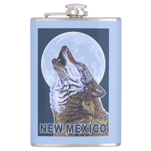 Grauer Wolf HowlingNew Mexiko Flachmann (Vorderseite)