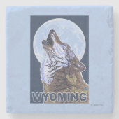 Grauer Wolf HowlingWyoming Steinuntersetzer (Vorderseite)