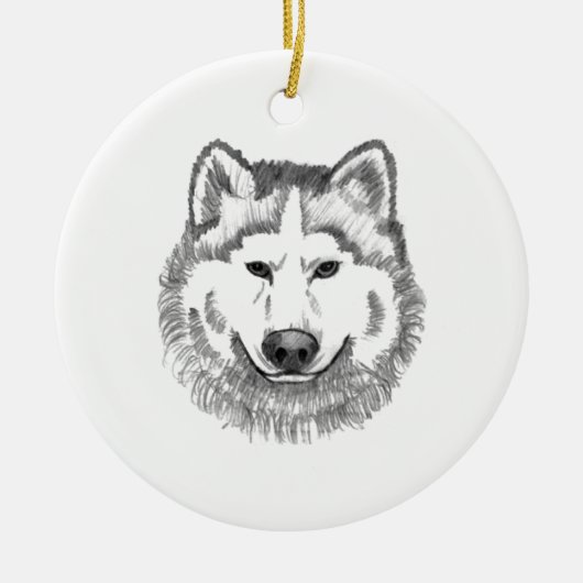 Grauer Wolf-Illustration Keramik Ornament (Vorne)