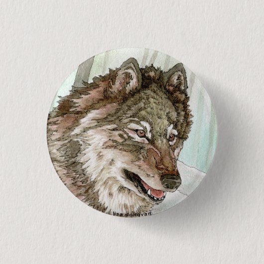 Grauer Wolf-Illustrations-Button Button (Vorderseite)