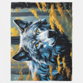 Grauer Wolf im Goldenen Wald Fleecedecke (Vorderseite)