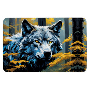 Grauer Wolf im Goldenen Wald Magnet