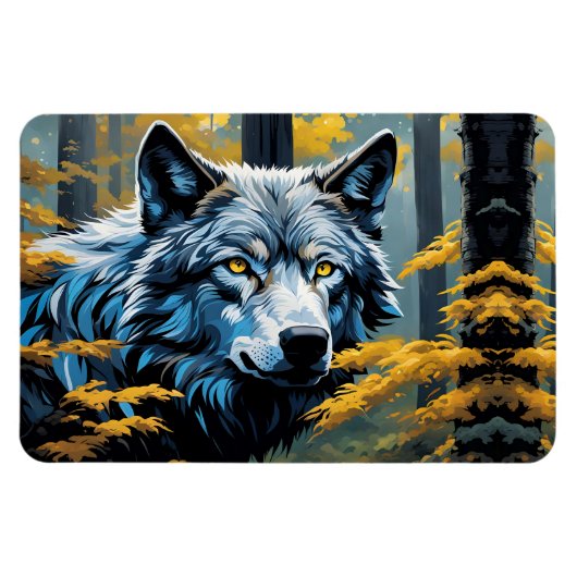 Grauer Wolf im Goldenen Wald Magnet (Horizontal)