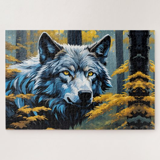 Grauer Wolf im Goldenen Wald Puzzle (Horizontal)