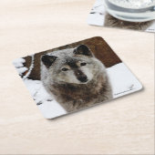 Grauer Wolf im Schnee Rechteckiger Pappuntersetzer (angewinkelt)