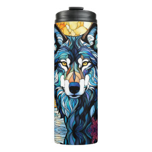 Grauer Wolf im waldgefestigten Glass-Look Thermosbecher