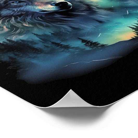 Grauer Wolf Jagdgründe Icy Moon Forest Galaxy Poster (Ecke)