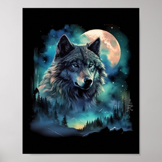 Grauer Wolf Jagdgründe Icy Moon Forest Galaxy Poster (Vorne)