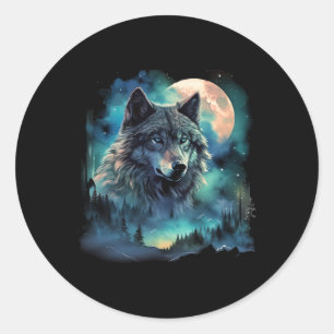 Grauer Wolf Jagdgründe Icy Moon Forest Galaxy Runder Aufkleber