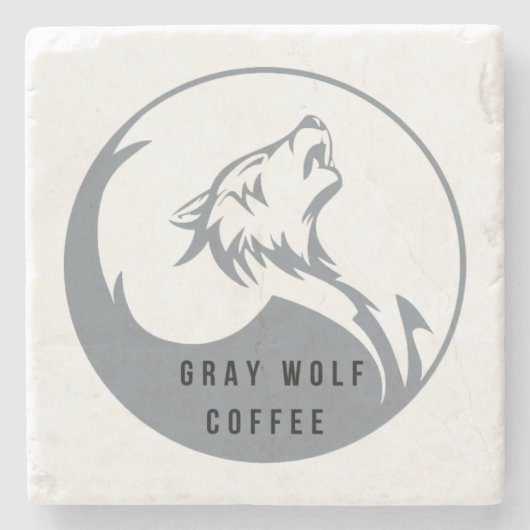Grauer Wolf-Kaffee-Untersetzer Steinuntersetzer (Vorderseite)