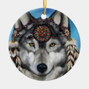 GRAUER WOLF KERAMIK ORNAMENT
