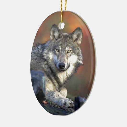 Grauer Wolf Keramik Ornament (Links)