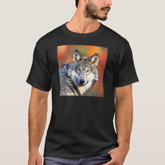 Grauer Wolf-Kunst-Malerei T-Shirt (Vorderseite)