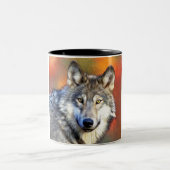Grauer Wolf-Kunst-Malerei Zweifarbige Tasse (Mittel)