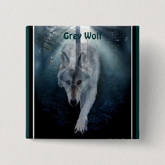 Grauer Wolf & Misty Trees Wildlife-Liebhaber Button (Vorderseite)