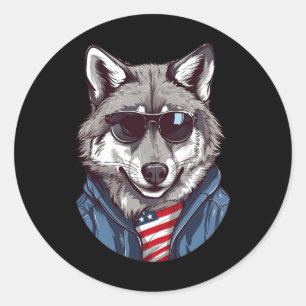 Grauer Wolf mit Patriotic-US-Flagge American Indep Runder Aufkleber