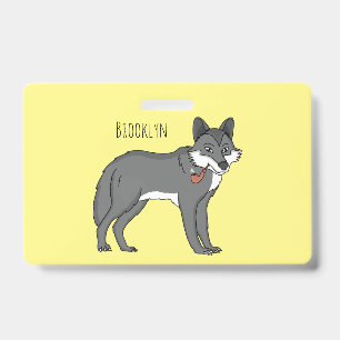 Grauer Wolf mit Pfeife Cartoon-Illustration Ausweis