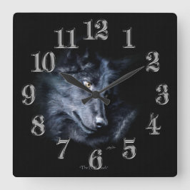 Grauer Wolf-Porträt Tier-Anhänger Kunst-Uhr Quadratische Wanduhr