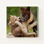 Grauer Wolf Pups Wrestling Notizblock (Rückseite)