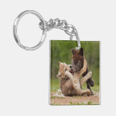 Grauer Wolf Pups Wrestling Schlüsselanhänger (Vorderseite links)