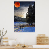 Grauer Wolf, Schnee, Blütenmond & Lake w Wolf Gedi Poster (Küche)