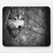Grauer Wolf - Schwarzweiss Mousepad (Vorne)
