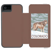 Grauer Wolf StandingColorado Incipio iPhone Geldbeutel-Hülle (Folio Geöffnet)