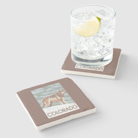 Grauer Wolf StandingColorado Steinuntersetzer (Seitenansicht)