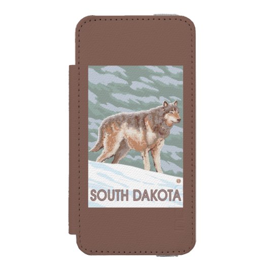 Grauer Wolf StandingSouth Dakota Incipio iPhone Geldbeutel-Hülle (Folio Vorderseite)