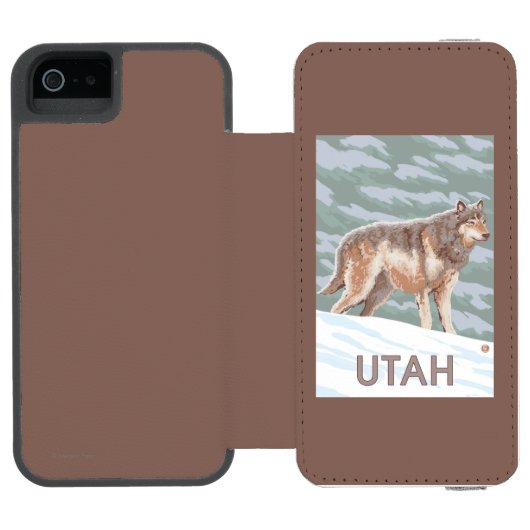 Grauer Wolf StandingUtah Incipio iPhone Geldbeutel-Hülle (Folio Geöffnet)