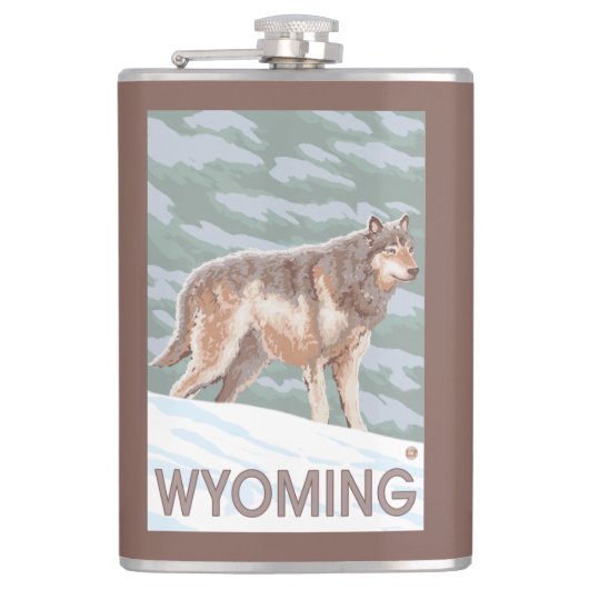 Grauer Wolf StandingWyoming Flachmann (Vorderseite)