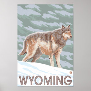 Grauer Wolf StandingWyoming Poster