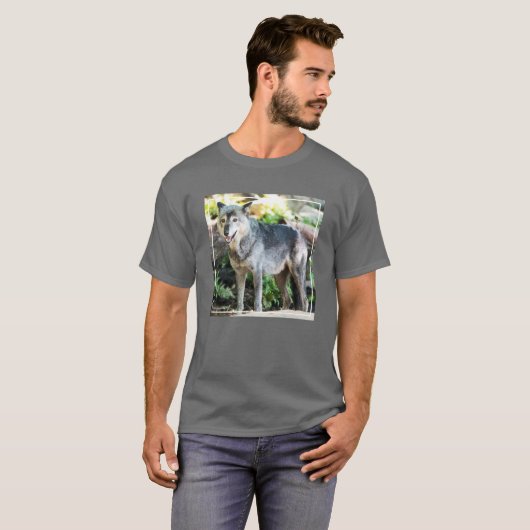 Grauer Wolf-stehendes allein T-Shirt (Vorne ganz)
