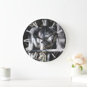 Grauer Wolf und Foto-Uhr Große Wanduhr (Zuhause)