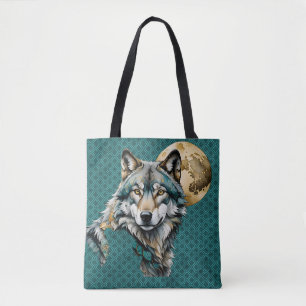 Grauer Wolf und Goldmoon Aquamarin Tasche