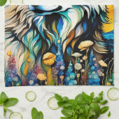 Grauer Wolf und Wildblumen Geschirrtuch (Gefaltet)